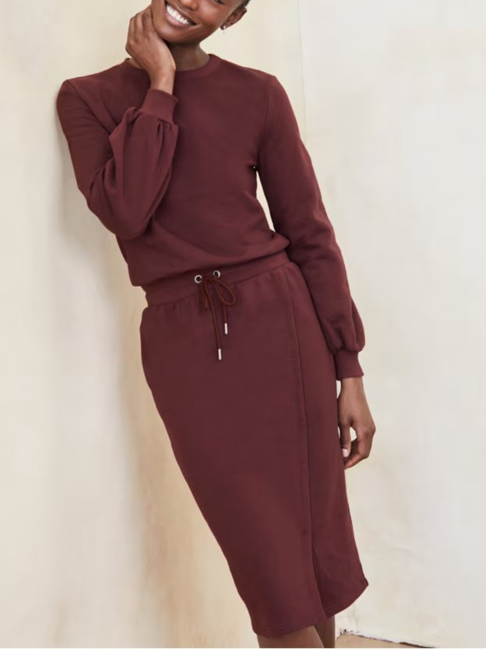 NWT Garnet Hill French‎ Terry Sweatshirt Dress Mulled Wine Red Women’s Size XS